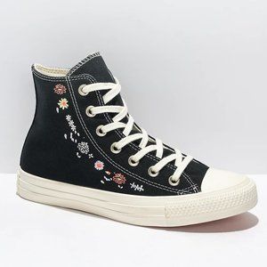 Brand New- Converse Black High Top Flower Pattern